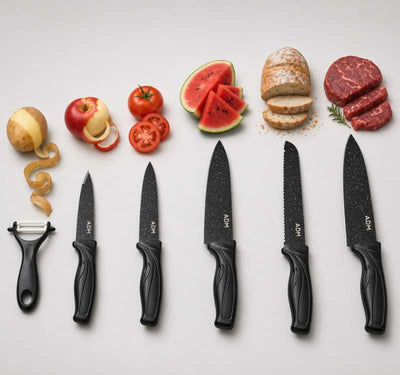 #Conjunto de Facas de Cozinha de 6 Peças c/Revestimento Cerâmico | Aço Inoxidável- ADM