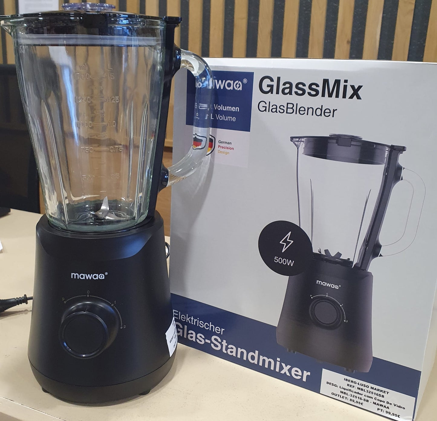 Liquidificador com Copo de Vidro MBL-32516-SB /500W/1,5L- MAWAA