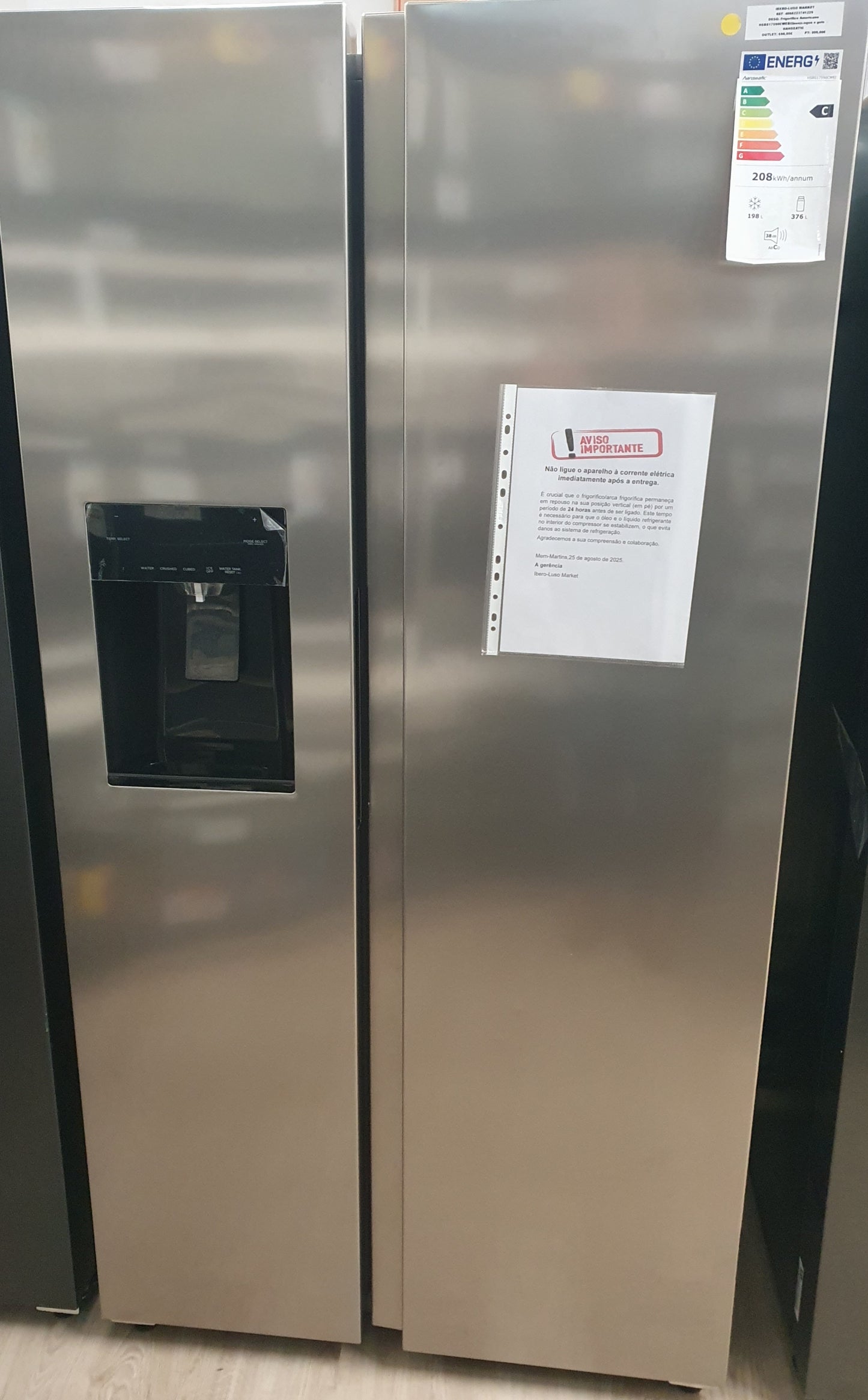 Frigorífico Americano HSBS17590CWEI|Inox|c/agua e gelo  - HANSEATIC