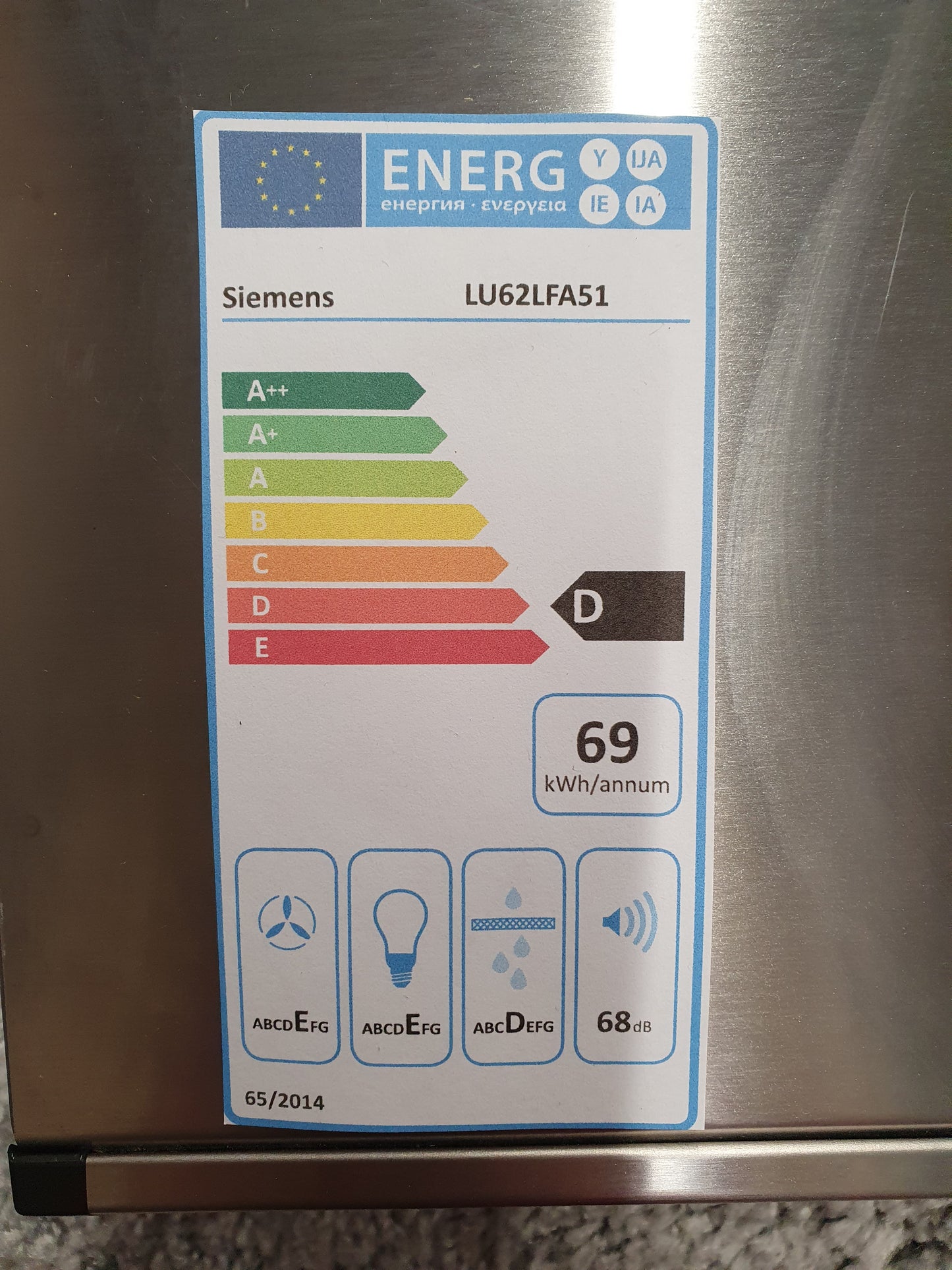 Exaustor LU62LFA51 |60 cm | 250 m³/h | 68 dB | D | Prateado- Siemens