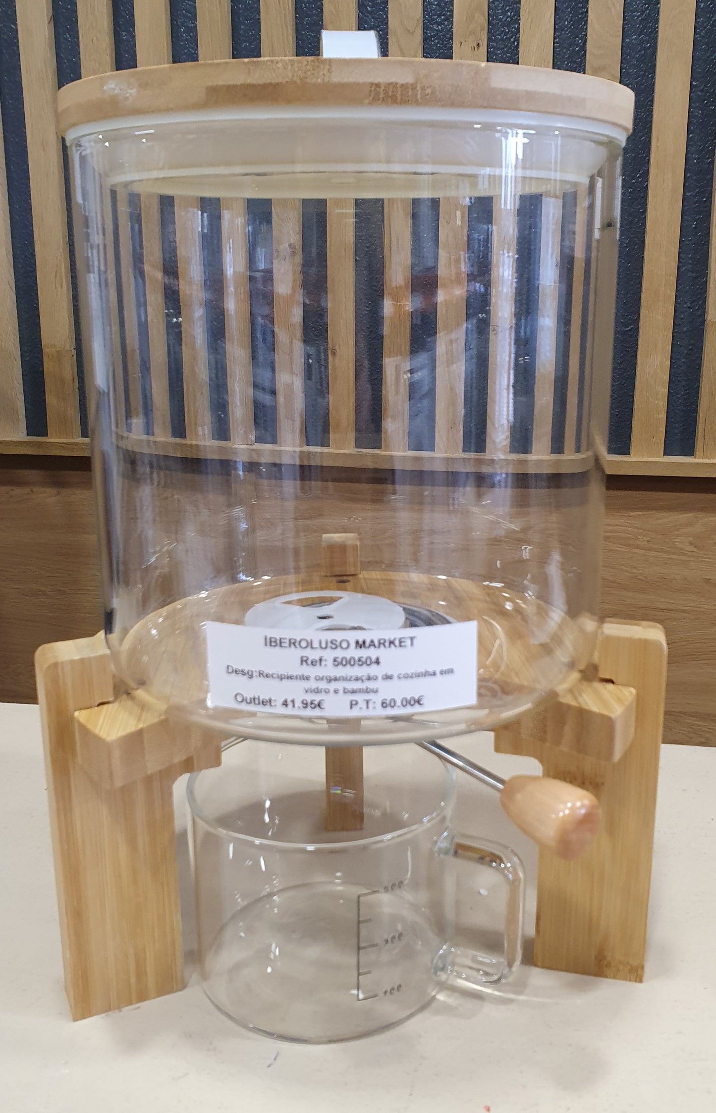Recipiente de organização de cozinha em vidro e bambu