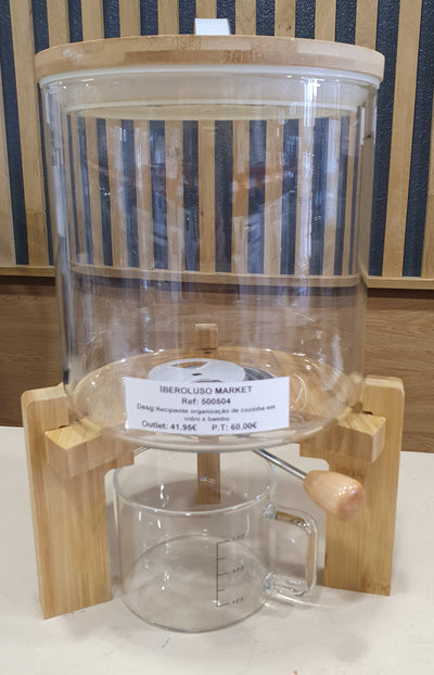 Recipiente de organização de cozinha em vidro e bambu