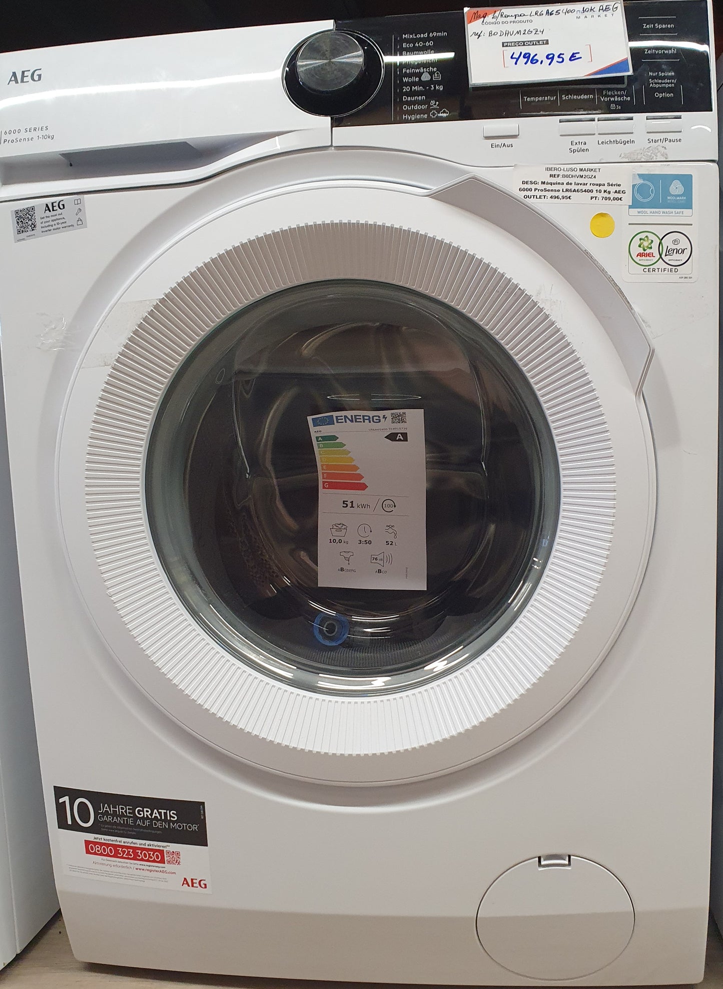 Máquina de Lavar Roupa Série 6000 ProSense LR6A65400 10 Kg - AEG