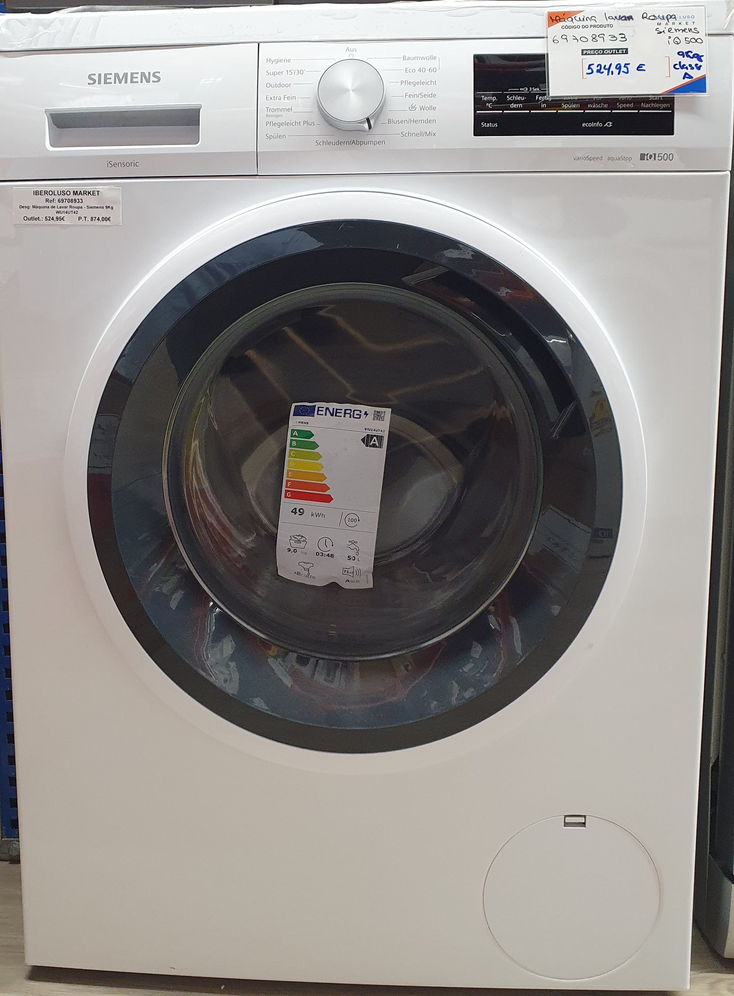 Máquina de Lavar Roupa Siemens WU14UT42 | 9 Kg | 1400 RPM | A | Branco