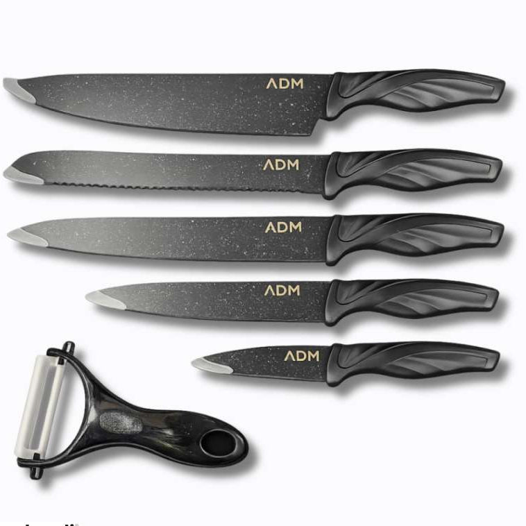 #Conjunto de Facas de Cozinha de 6 Peças c/Revestimento Cerâmico | Aço Inoxidável- ADM
