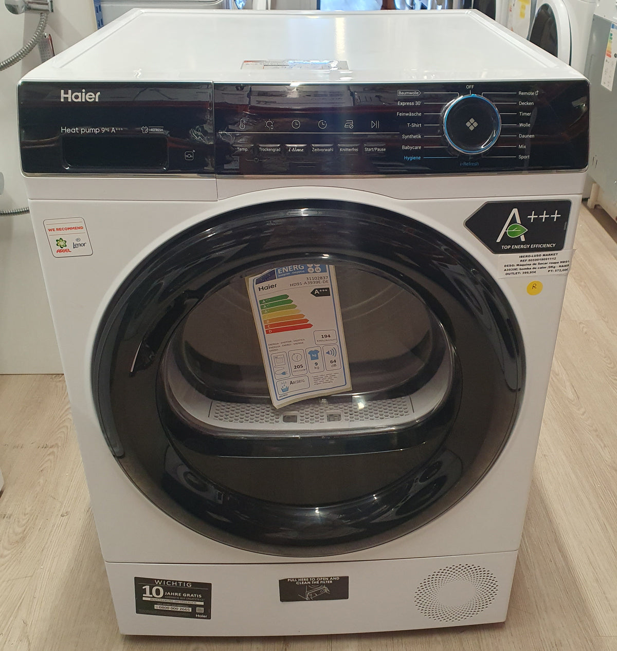 Máquina de Secar roupa HD91-A3939E| bomba de calor |9Kg - HAIER