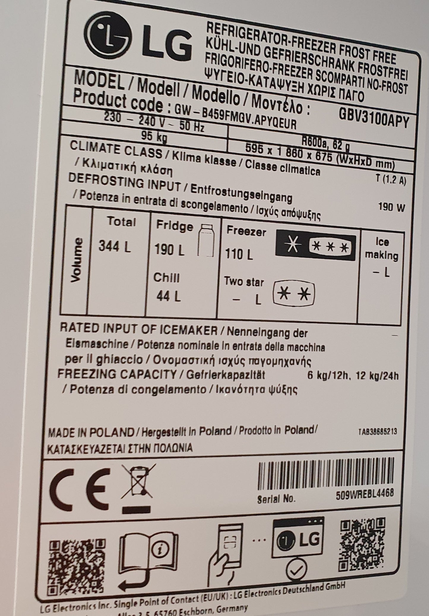Frigorífico Combinado GBV3100APY|Inox  - LG