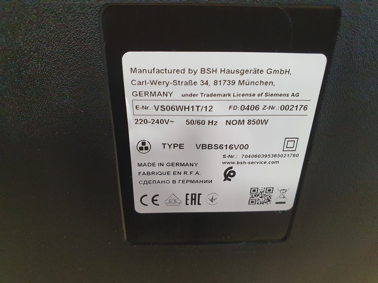 Aspirador VS06WH1T - Siemens