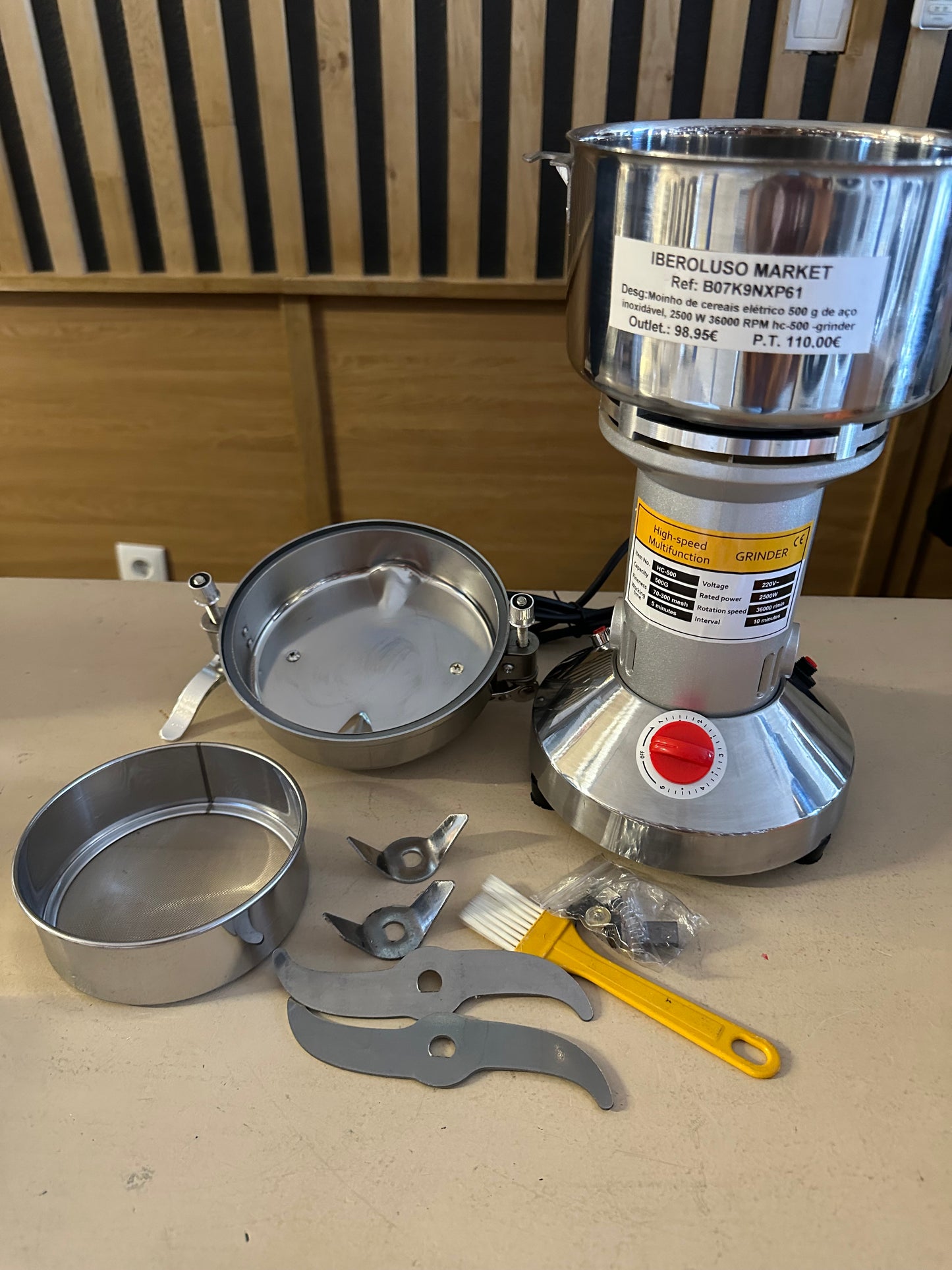 Moinho de cereais elétrico 500 g de aço inoxidável|2500 W| 36000 RPM| hc-500 - GRINDER