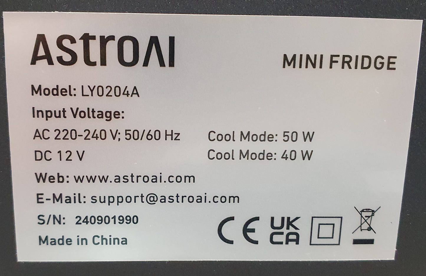 Mini Frigorifico LY0204A |4 litros|220 V CA/12 V |preto - AstroAI