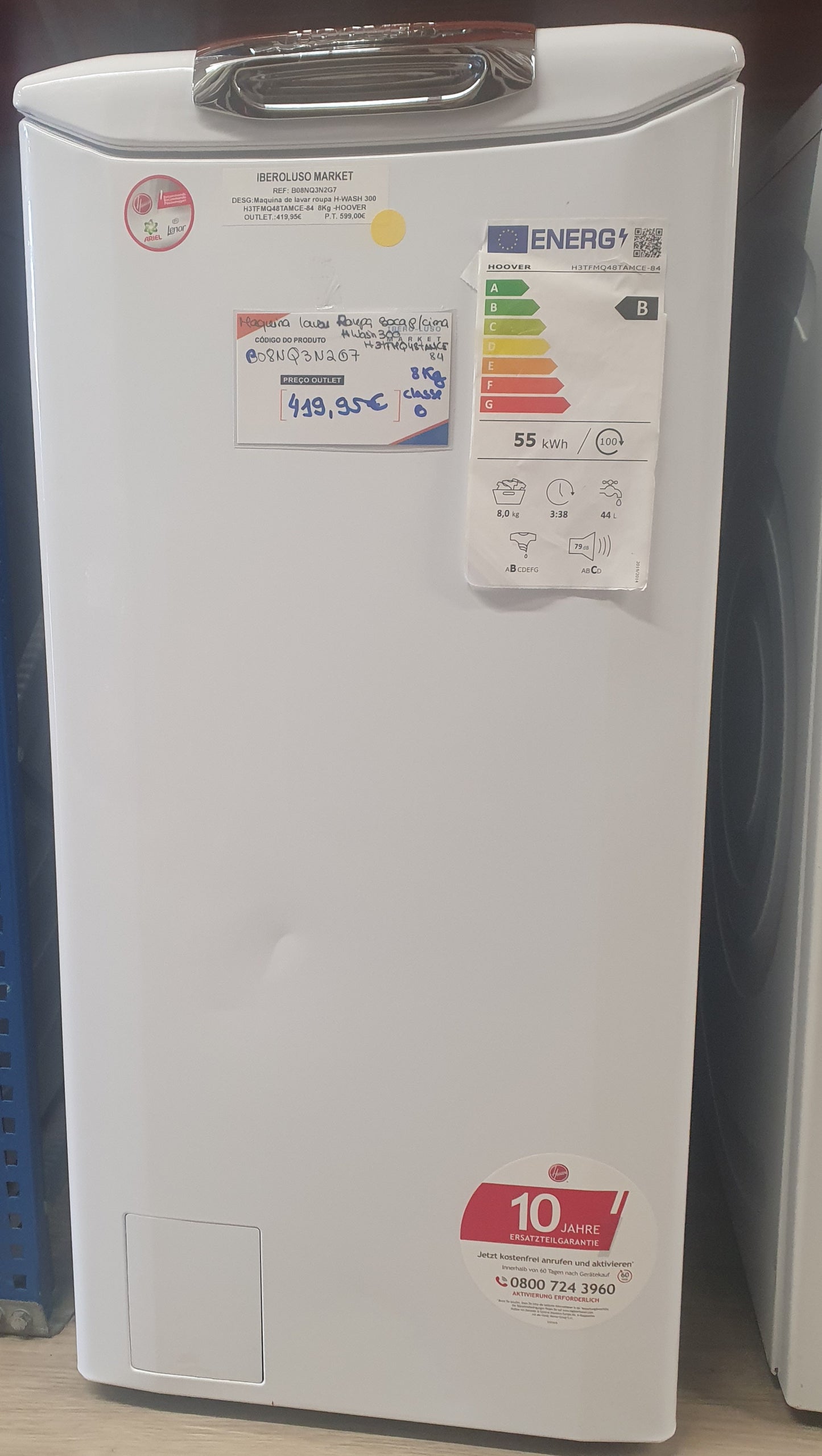 Máquina de Lavar Roupa H-WASH300 H3TFMQ48TAMCE-84X - HOOVER - carregamento superior 8Kg