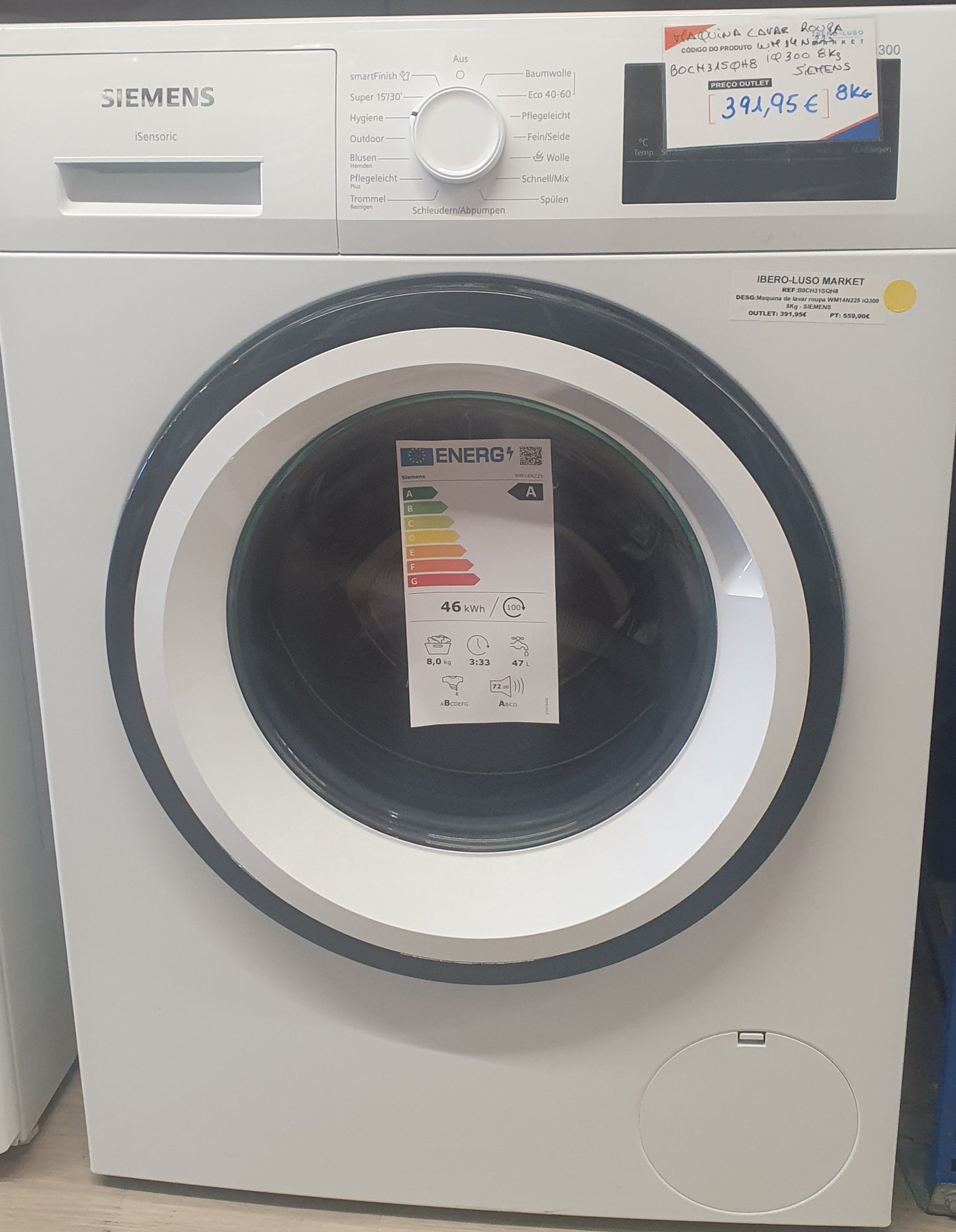 Máquina de lavar roupa WM14N225 iQ300  8Kg - SIEMENS