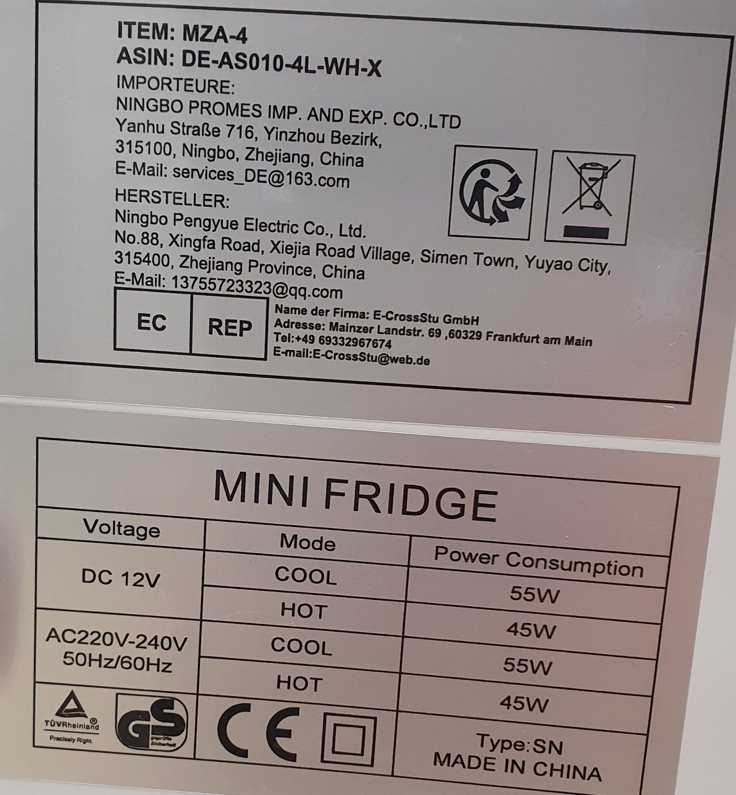 Mini Frigorifico Branco com espelho LED 220AC/12V  - YASHE