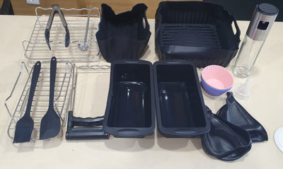 Acessórios para fritadeira a ar quente inclui molde de silicone, grelha, moldes para pão, pinças de cozinha, spray de óleo - LADYSONS