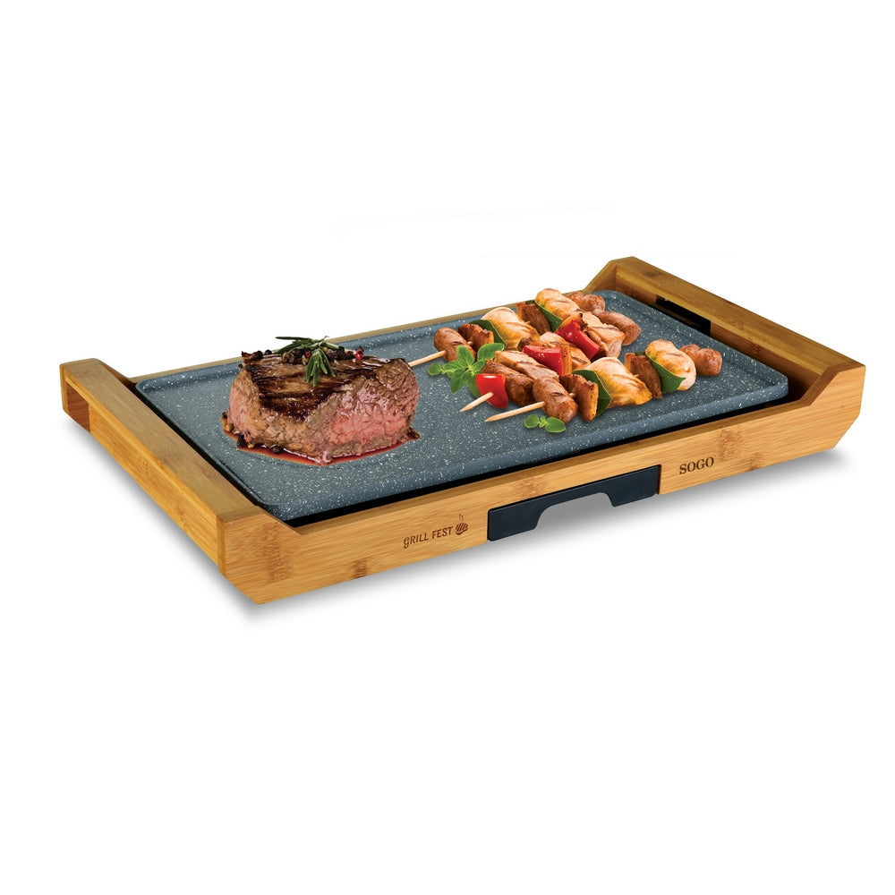 #Grelhador/Placa de alumínio fundido c/ bambu natural BAR-SS-1223 |43 x 23 cm|2200 W - Sogo
