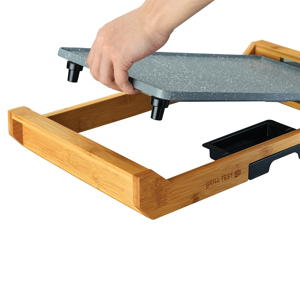 #Grelhador/Placa de alumínio fundido c/ bambu natural BAR-SS-1223 |43 x 23 cm|2200 W - Sogo