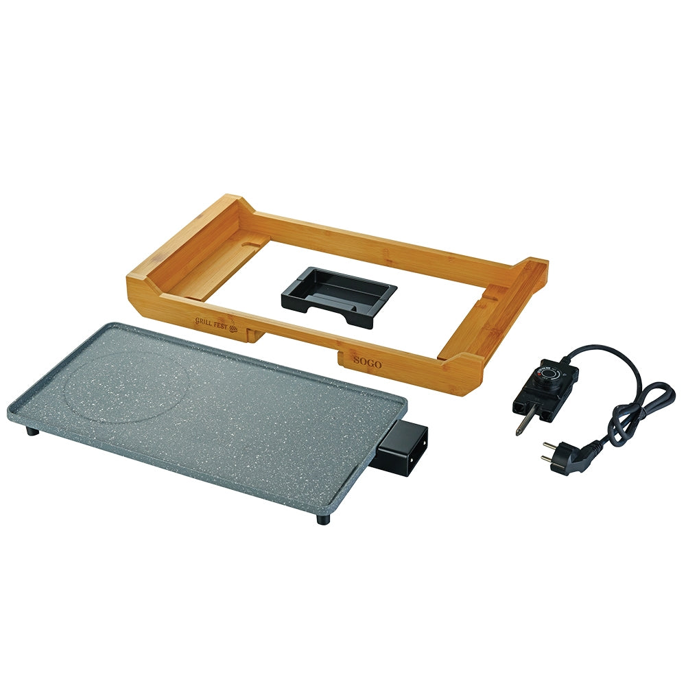 #Grelhador/Placa de alumínio fundido c/ bambu natural BAR-SS-1223 |43 x 23 cm|2200 W - Sogo