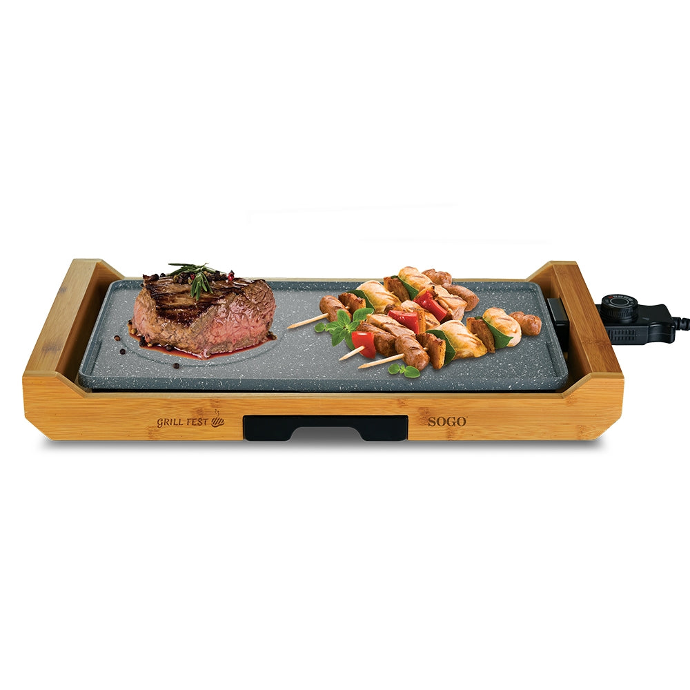 #Grelhador/Placa de alumínio fundido c/ bambu natural BAR-SS-1223 |43 x 23 cm|2200 W - Sogo