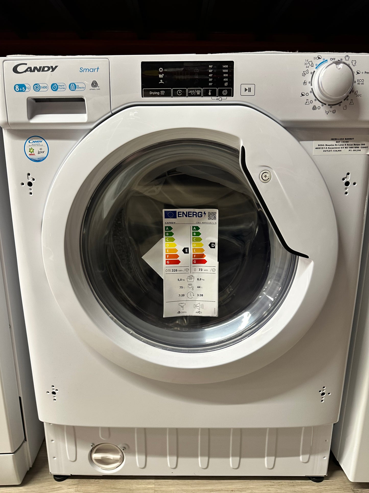 Máquina de Lavar e Secar Roupa CBD 485D1E/1-S |Encastre |8/5 KG 1400 RPM - CANDY