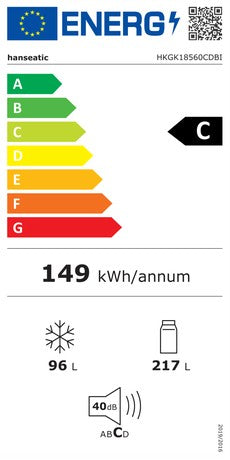 Frigorífico Combinado HKGK18560CDBI|313 litros |Dispensador de Água  - HANSEATIC