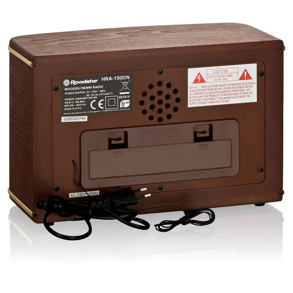 #Rádio de mesa HRA-1500/N |FM/MW| pilhas (6x LR14) ou corrente |Madeira - Roadstar