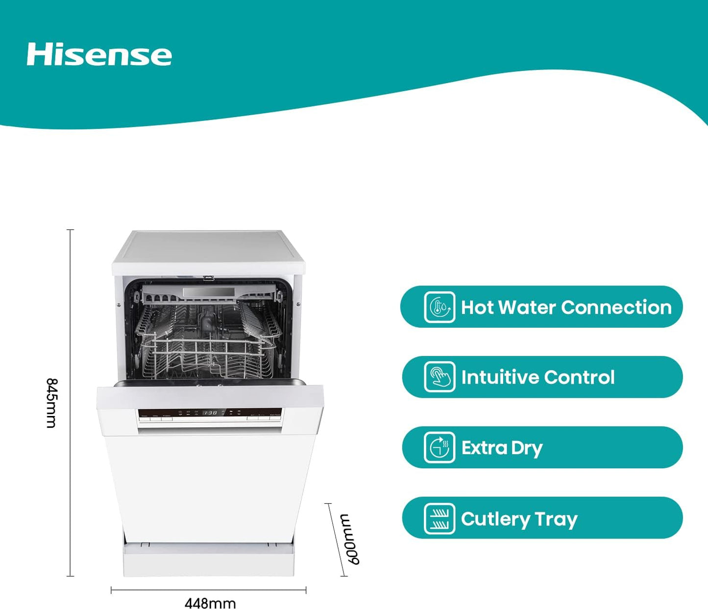 Máquina de Lavar Loiça 45CM - HS520E40WUK BRANCA - HISENSE