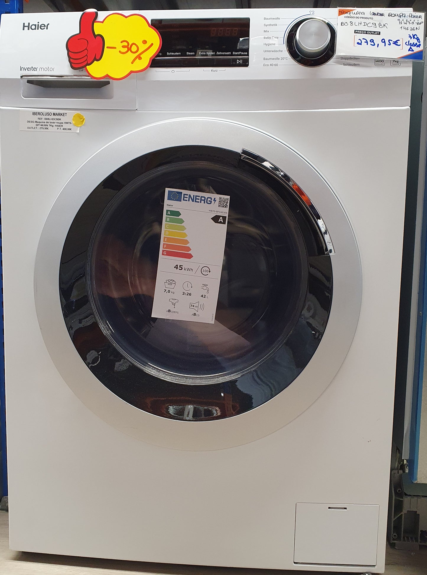 Máquina de lavar roupa HW70-BP14636N 7Kg -HAIER