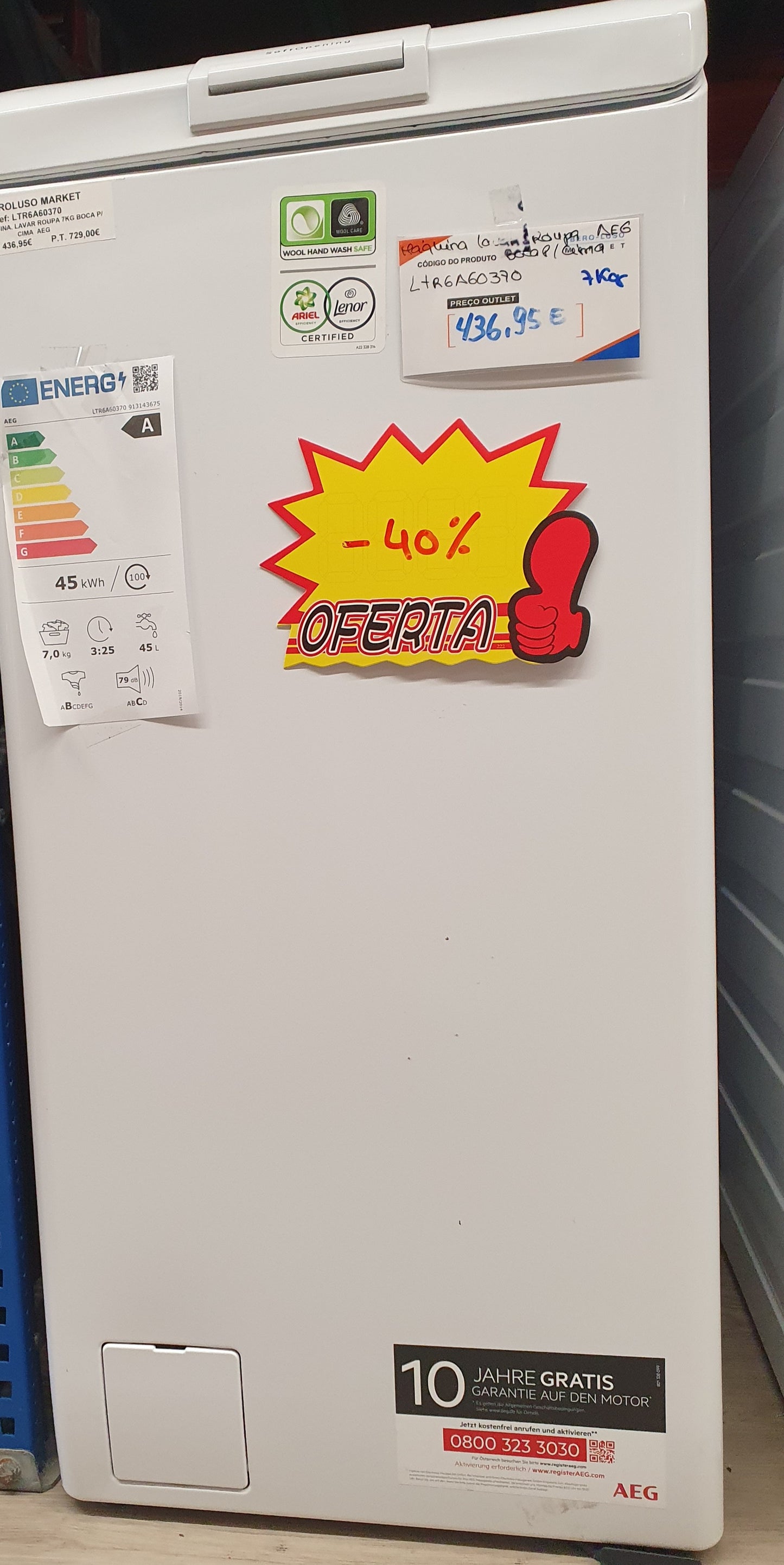 Máquina de Lavar Roupa 7KG - LTR6A60370 AEG - com carregamento superior