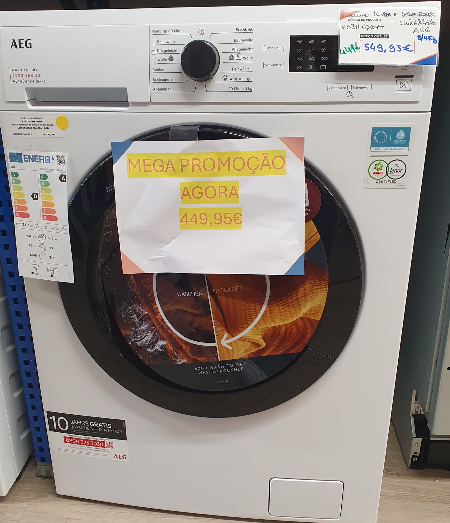 Máquina de Lavar e Secar Roupa LWK6A50680 8Kg/4Kg - AEG