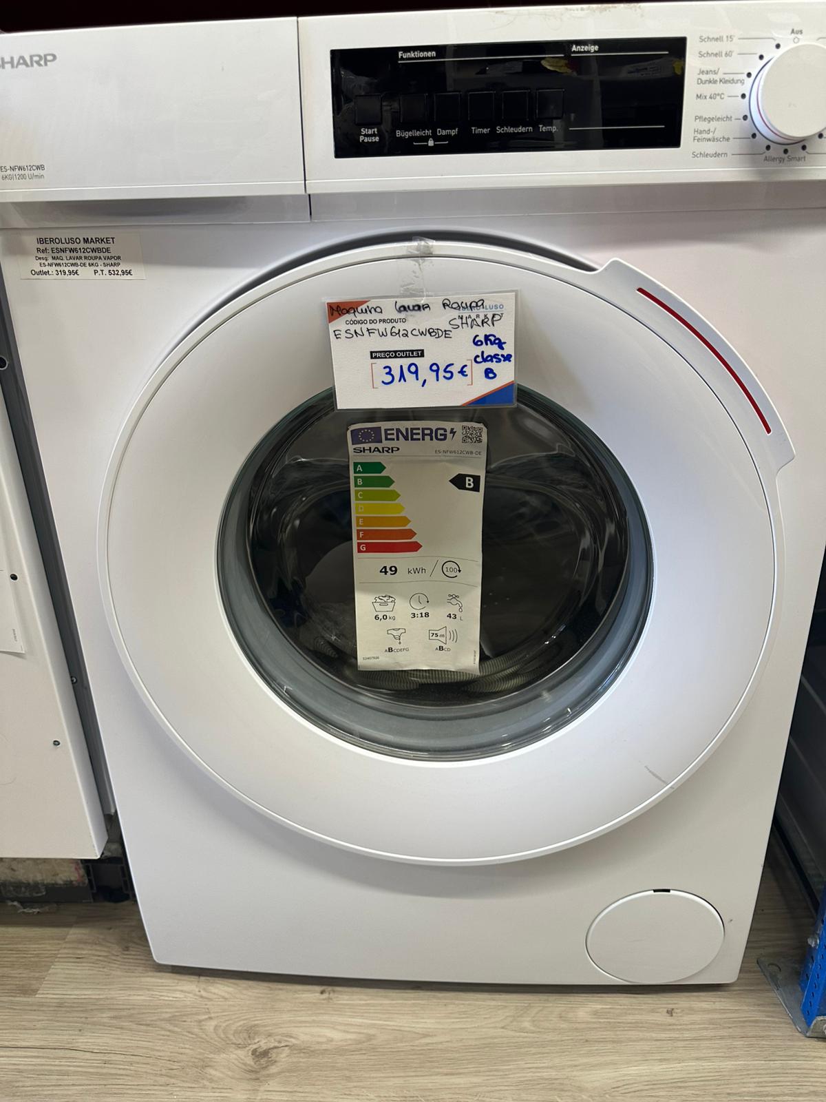 Máquina de Lavar Roupa VAPOR ES-NFW612CWB-DE 6KG - SHARP
