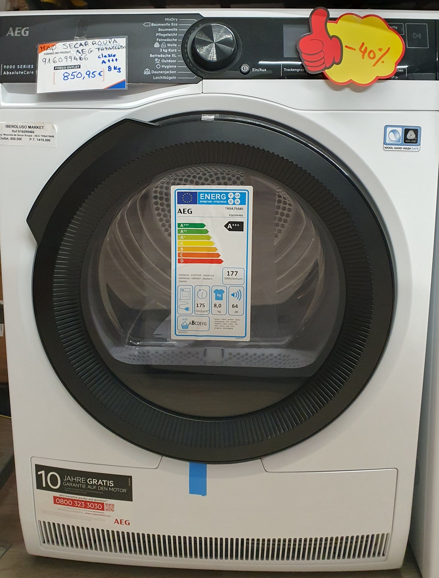 Máquina de Secar Roupa TR9A75680 8 Kg - AEG