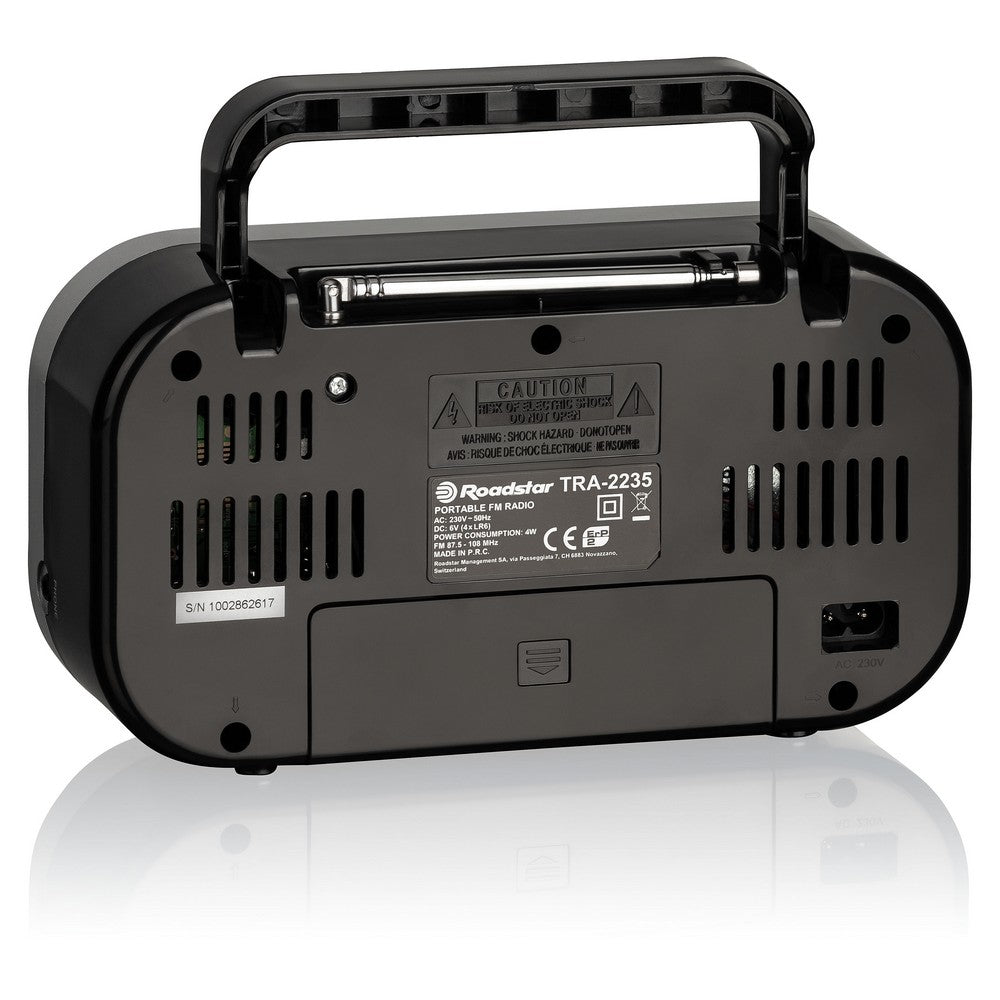 #Rádio  TRA-2235/BK| Funcionamento por pilhas (4x LR6) ou corrente|Preto - Roadstar