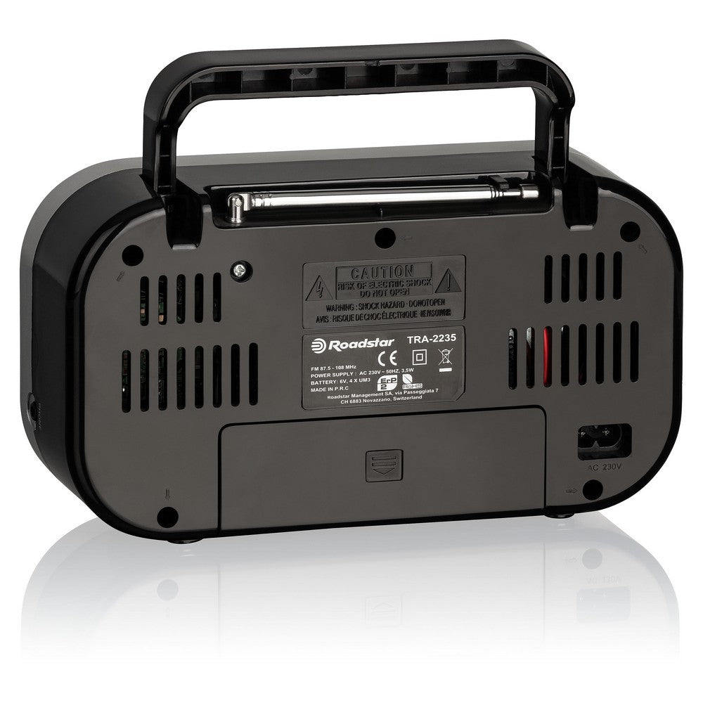 #Rádio TRA-2235/RD|Funcionamento por pilhas (4x LR6) ou corrente|vermelho - Roadstar