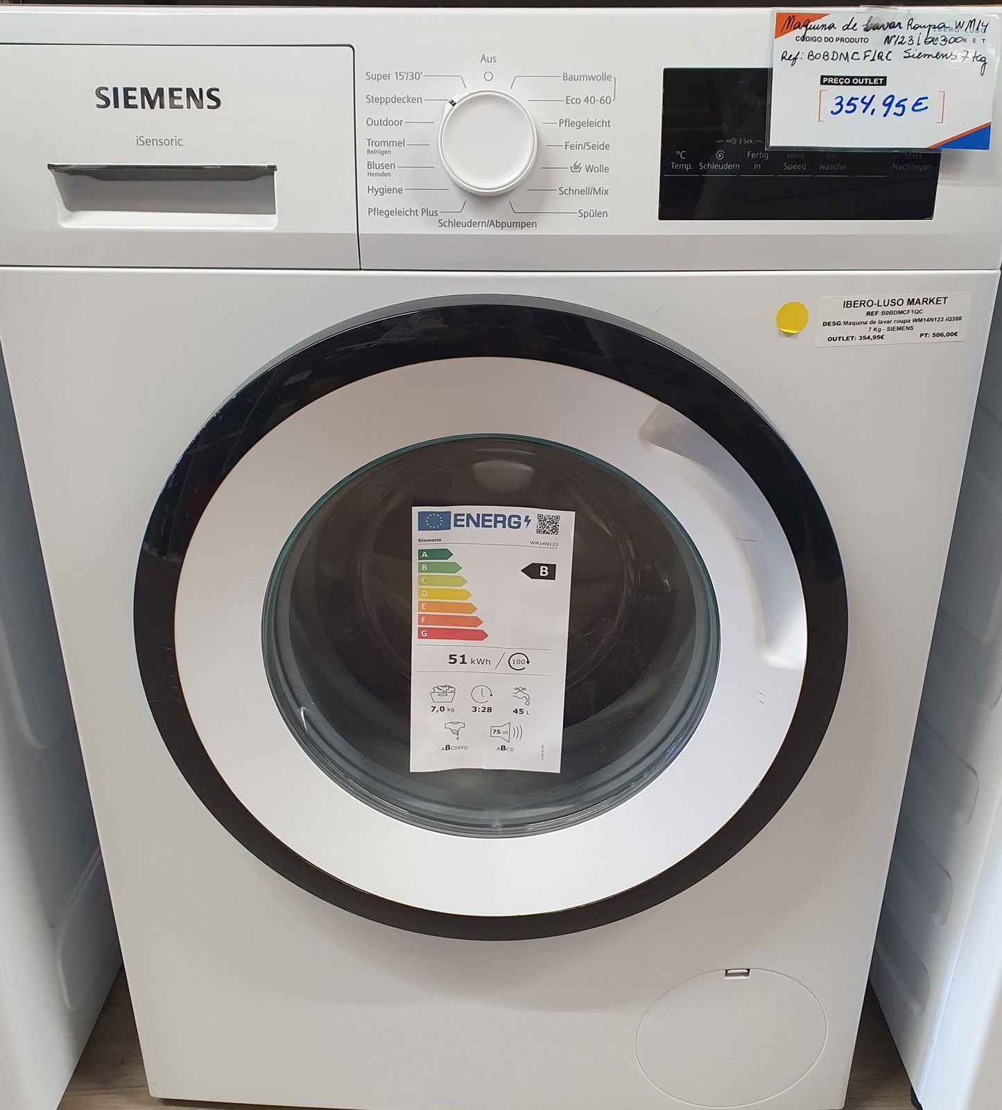 Máquina de Lavar Roupa WM14N123 iQ300 7 Kg - SIEMENS
