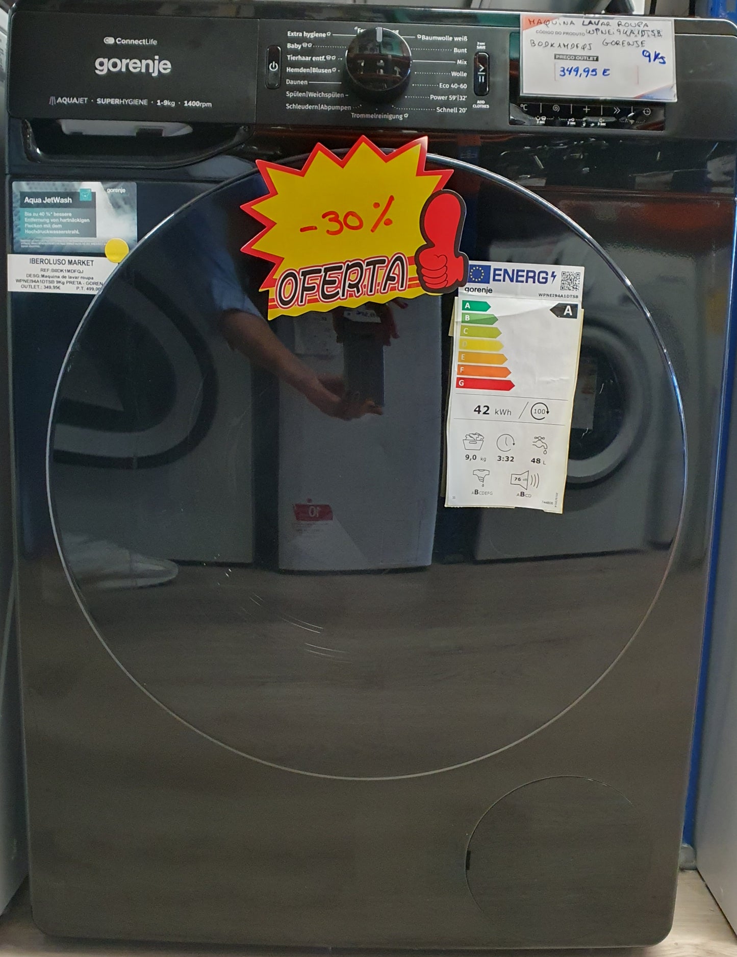 Máquina de Lavar Roupa WPNEI94A1DTSB 9Kg PRETA - GORENJE
