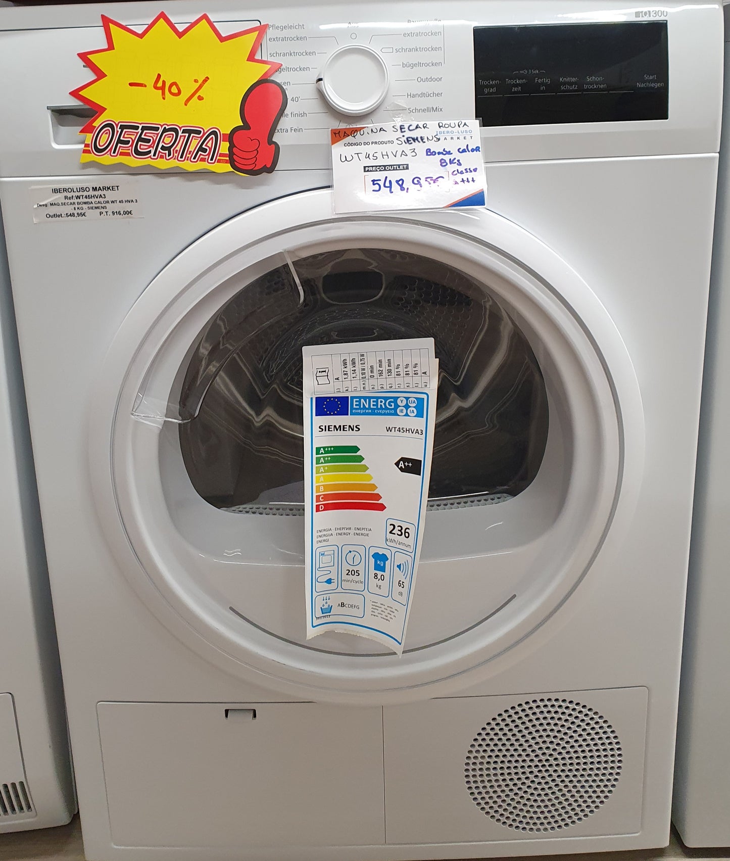 Máquina de Secar - Bomba Calor WT 45 HVA 3 - 8 KG - SIEMENS