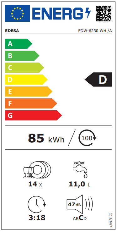 #Máquina de lavar louça EDW-6230 WH/A | Branco | Classe D - EDESA