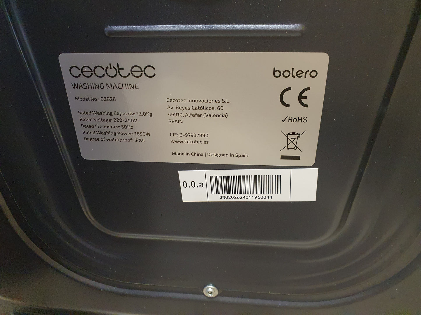 Máquina de Lavar Roupa Bolero DressCode 12980/12 kg - Cecotec